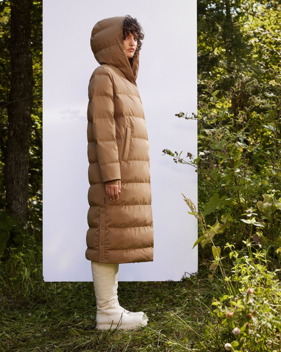 Women Frank And Oak Jackets & Coats | The Highland Long Puffer Coat In Amber Brown