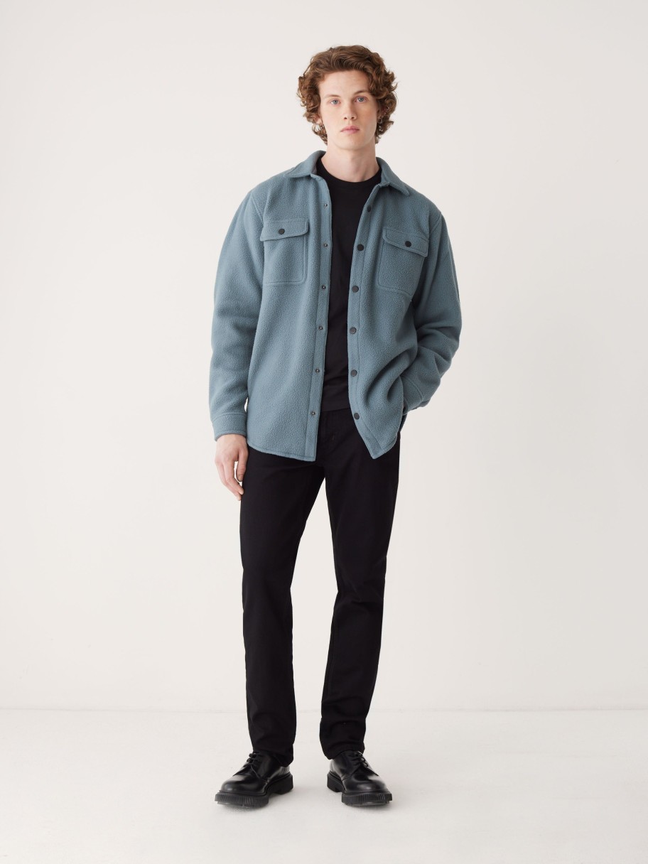 Men Frank And Oak Blazers & Overshirts | The Tundra Polar Fleece Overshirt In Stormy Blue