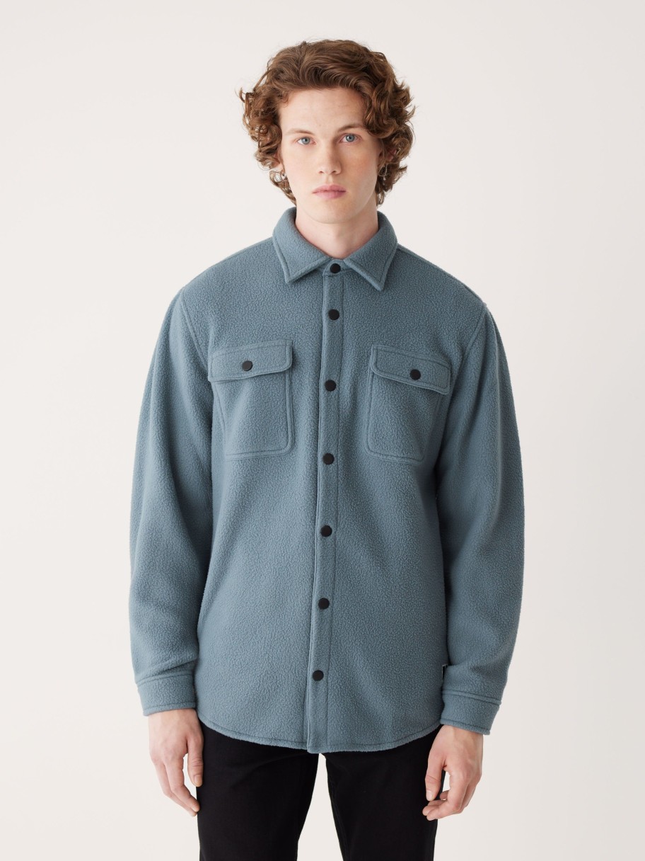 Men Frank And Oak Blazers & Overshirts | The Tundra Polar Fleece Overshirt In Stormy Blue