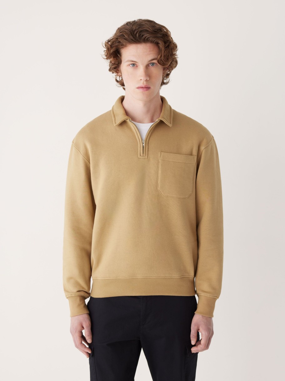 Men Frank And Oak Sweaters & Cardigans | The Half-Zipped French Fleece Pullover In Butterscotch