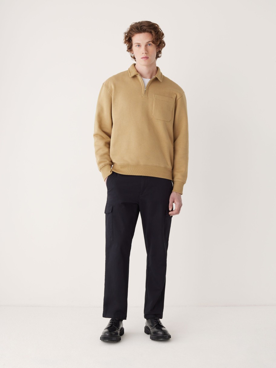 Men Frank And Oak Sweaters & Cardigans | The Half-Zipped French Fleece Pullover In Butterscotch