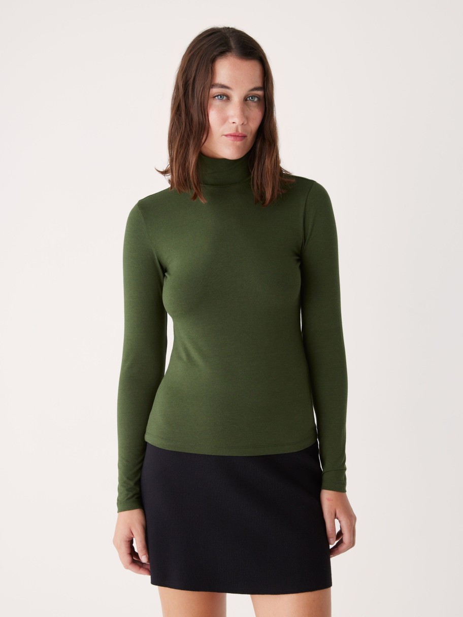 Women Frank And Oak T-Shirts & Tops | The Essential Long Sleeve Mockneck In Kombu Green