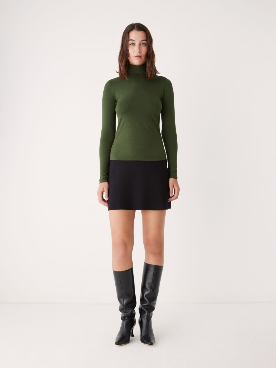 Women Frank And Oak T-Shirts & Tops | The Essential Long Sleeve Mockneck In Kombu Green