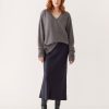 Women Frank And Oak Skirts | The Satin Midi Skirt In Dark Blue