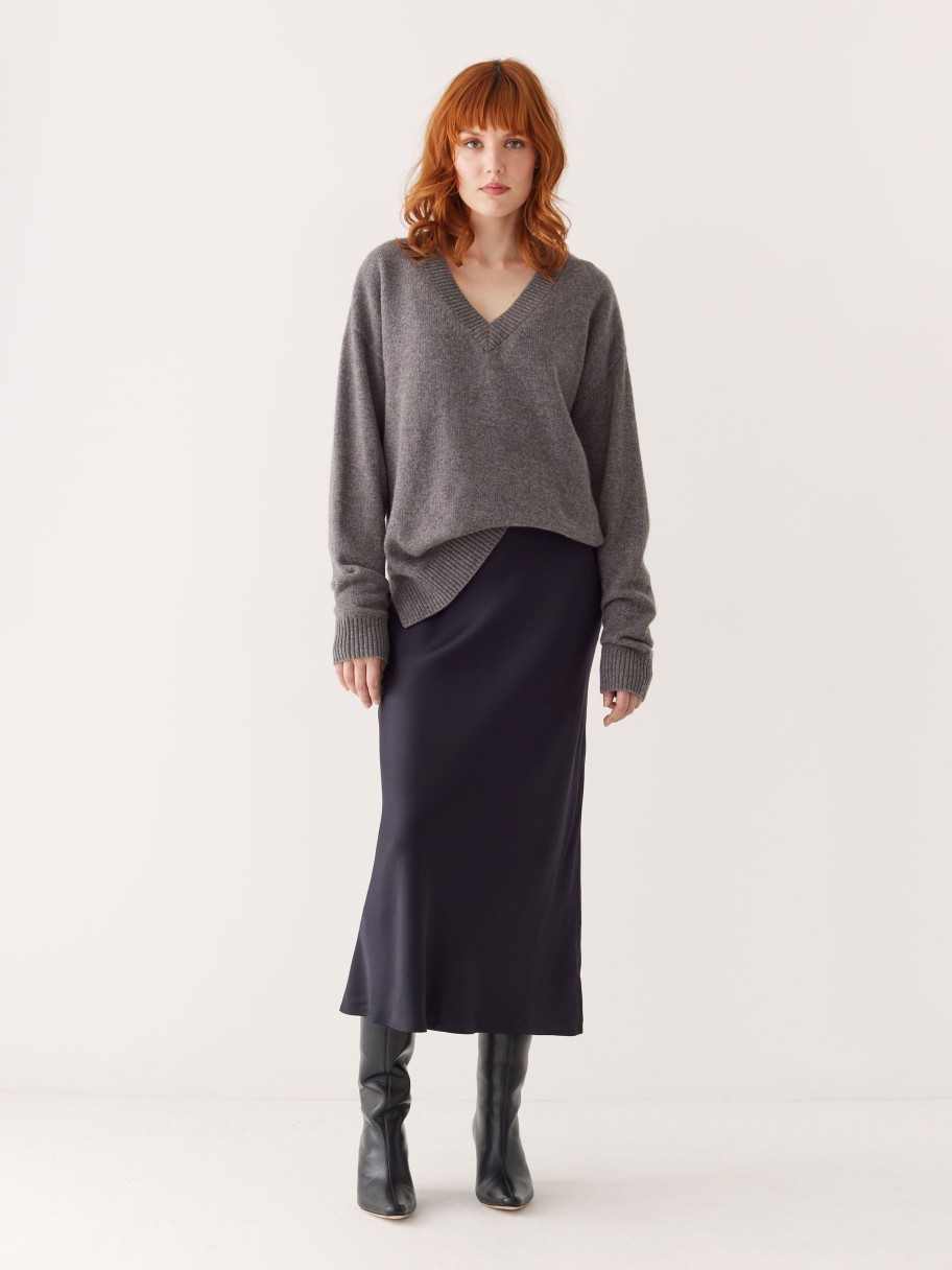 Women Frank And Oak Skirts | The Satin Midi Skirt In Dark Blue