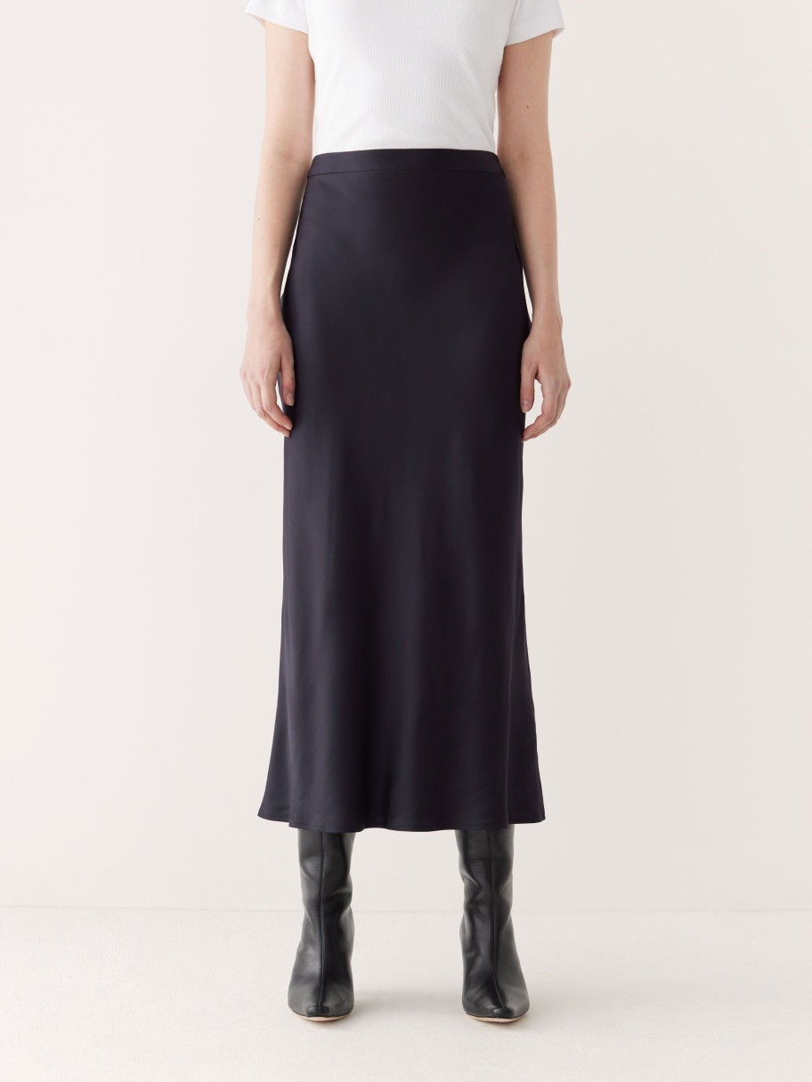 Women Frank And Oak Skirts | The Satin Midi Skirt In Dark Blue