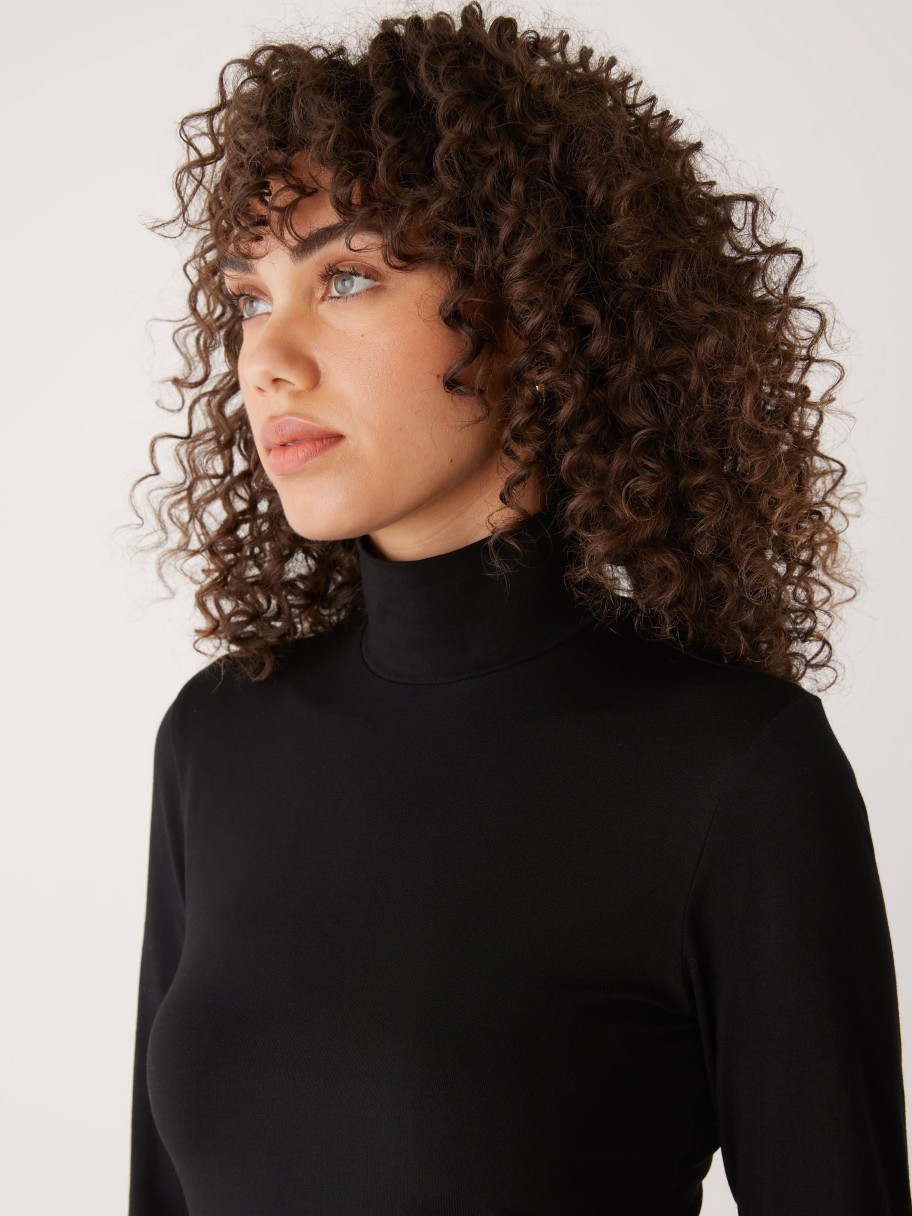 Women Frank And Oak T-Shirts & Tops | The Essential Long Sleeve Mockneck In Black