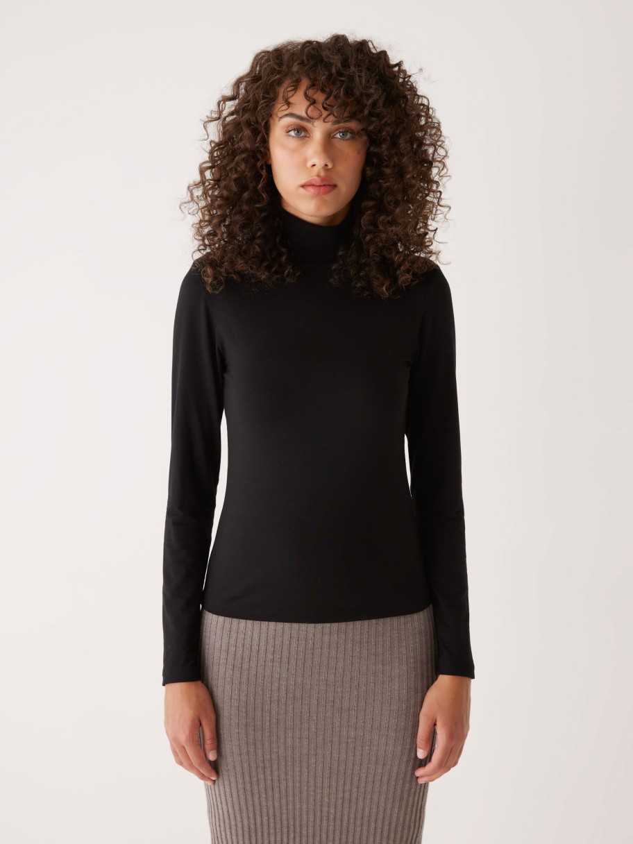 Women Frank And Oak T-Shirts & Tops | The Essential Long Sleeve Mockneck In Black