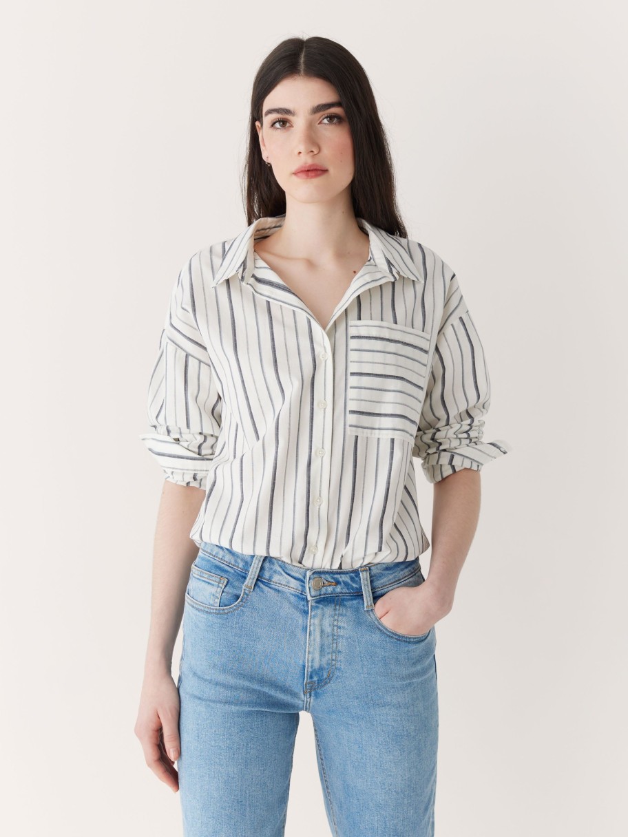 Women Frank And Oak Blouses & Shirts | The Kapok Button-Up Striped Shirt In White