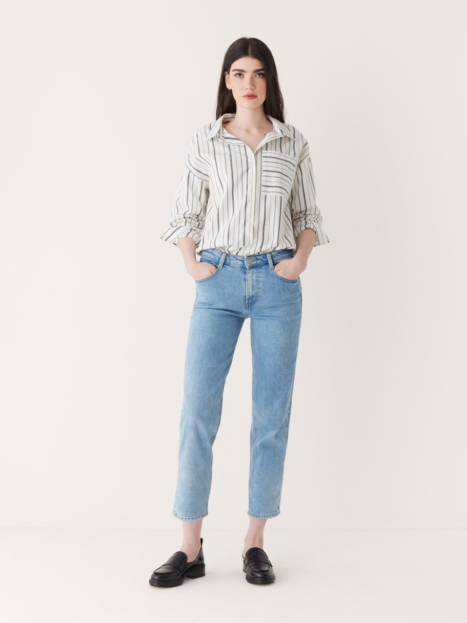 Women Frank And Oak Blouses & Shirts | The Kapok Button-Up Striped Shirt In White