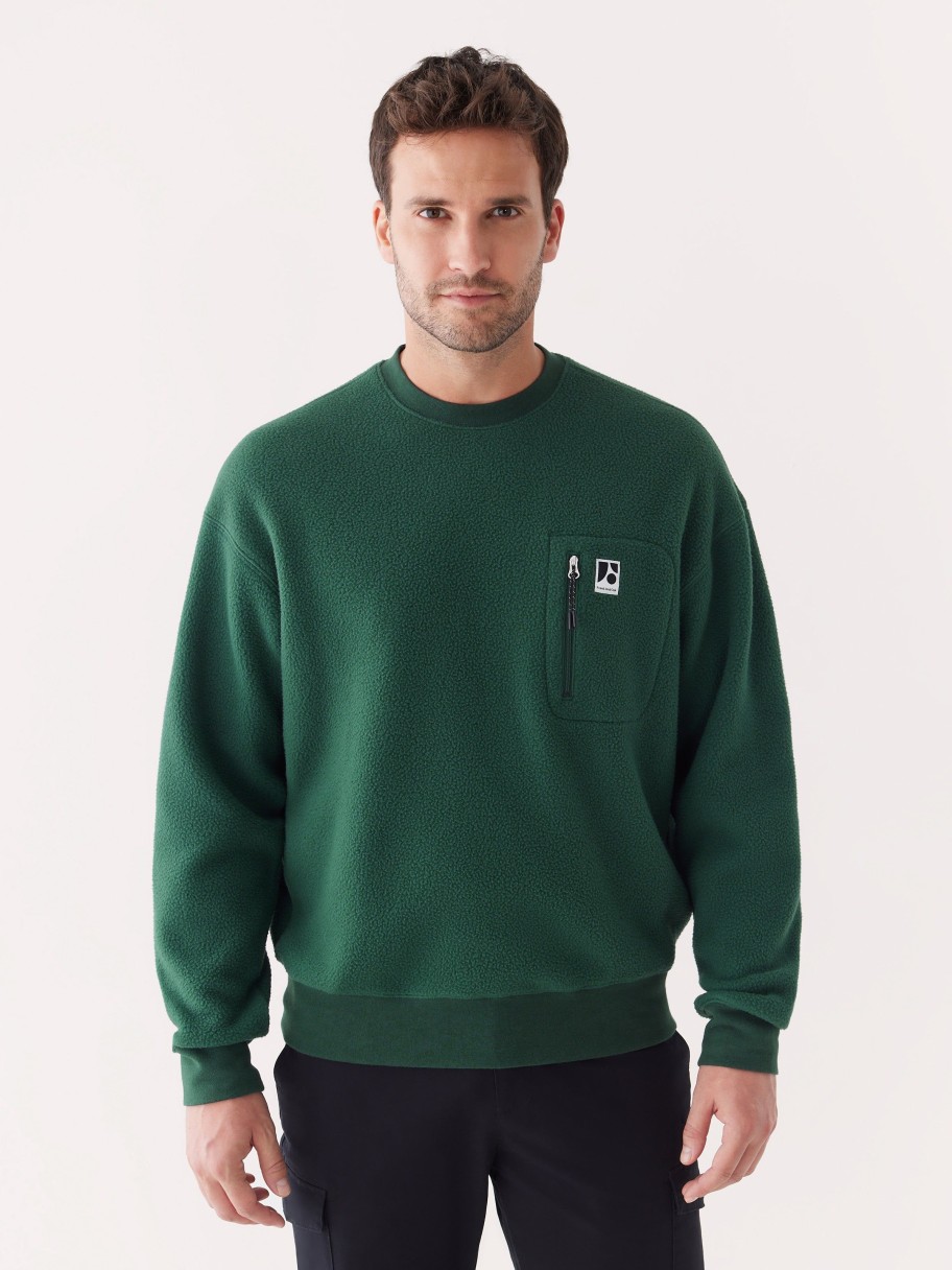 Men Frank And Oak Sweaters & Cardigans | The Explorer Polar Fleece Crewneck In Midnight Teal