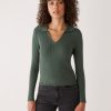 Women Frank And Oak Sweaters & Cardigans | The Merino Johnny Collar Sweater In Evergreen