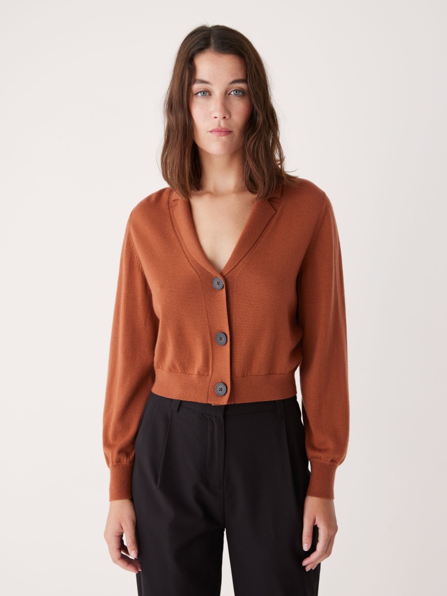 Women Frank And Oak Sweaters & Cardigans | The Merino Wool Collared Cardigan In Burnt Sienna