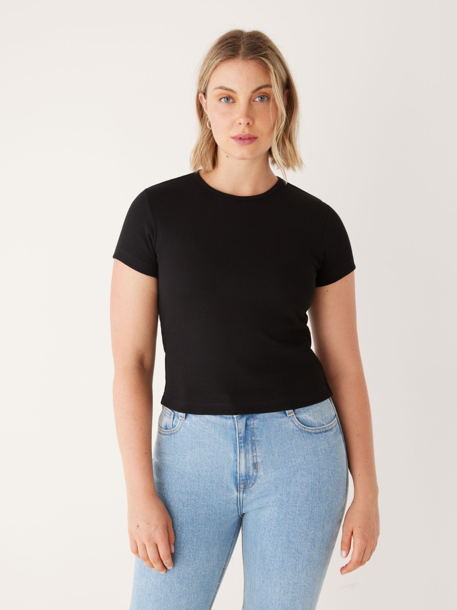 Women Frank And Oak T-Shirts & Tops | The Cropped Shrunken T-Shirt In Black