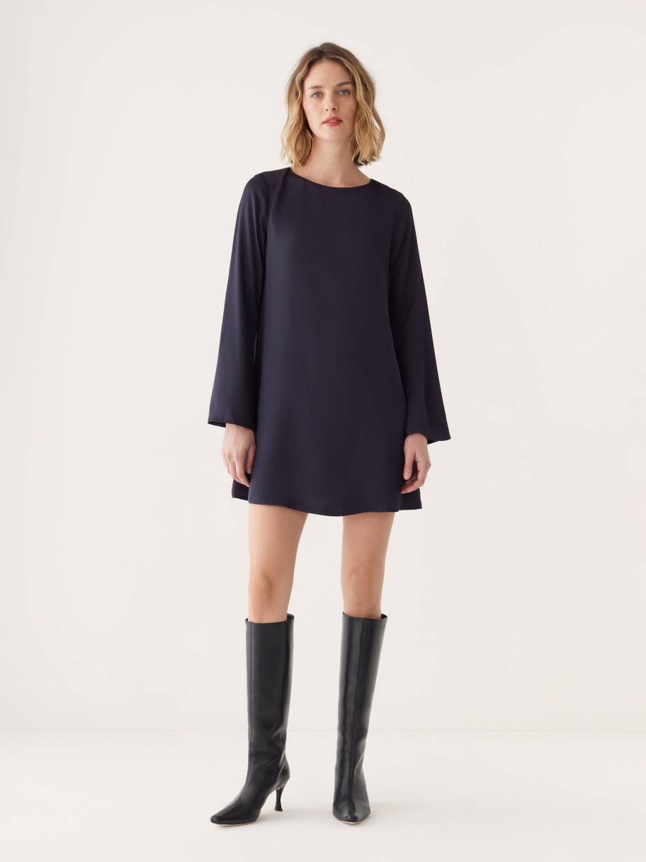 Women Frank And Oak Dresses & Jumpsuits | The Satin Bell Sleeve Dress In Dark Blue