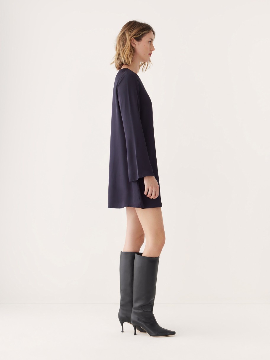 Women Frank And Oak Dresses & Jumpsuits | The Satin Bell Sleeve Dress In Dark Blue