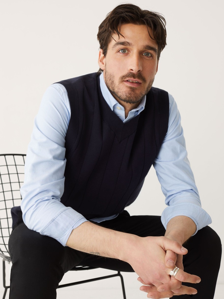 Men Frank And Oak Sweaters & Cardigans | The V-Neck Sweater Vest In Night Sky Blue