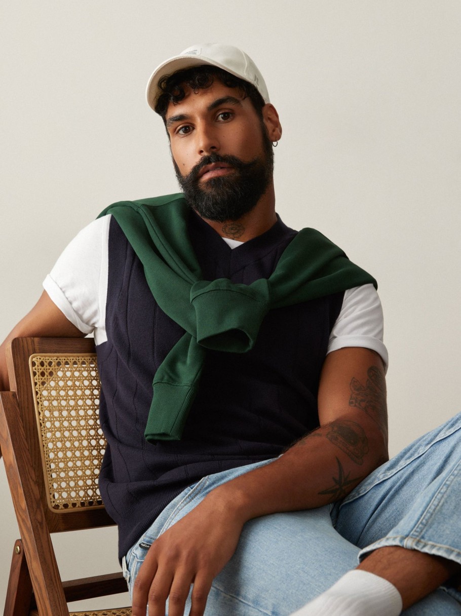 Men Frank And Oak Sweaters & Cardigans | The V-Neck Sweater Vest In Night Sky Blue