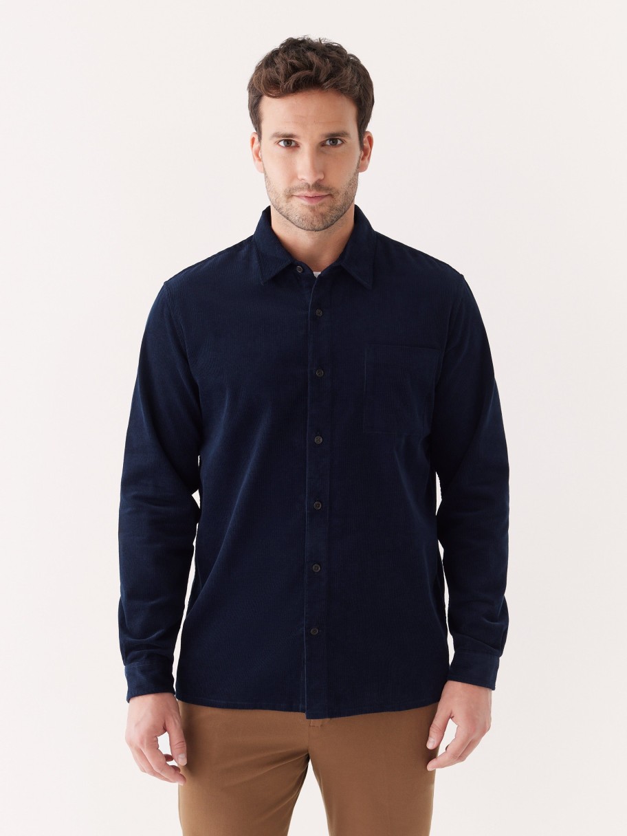 Men Frank And Oak Shirts & Polo Shirts | The Boxy Corduroy Shirt In Night Sky Blue