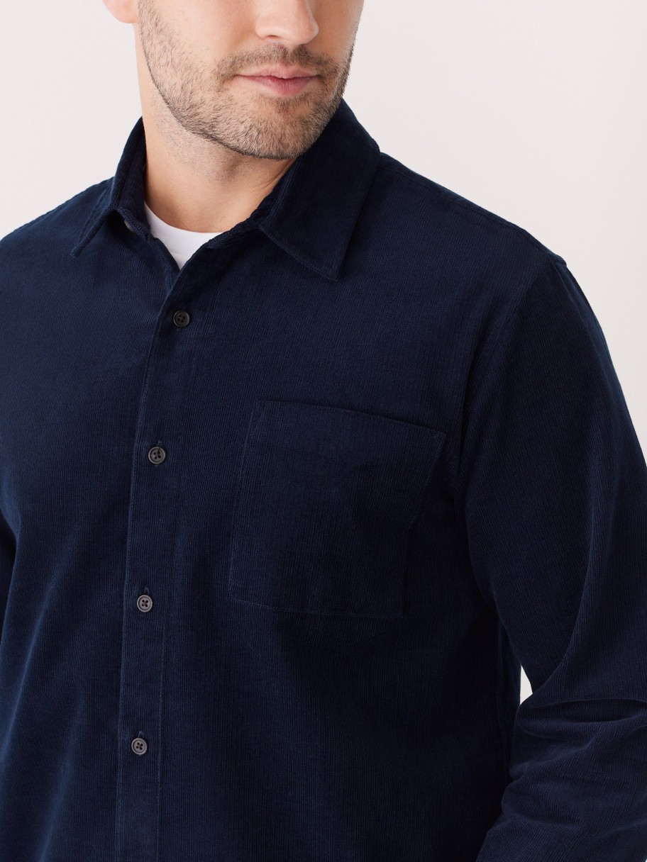 Men Frank And Oak Shirts & Polo Shirts | The Boxy Corduroy Shirt In Night Sky Blue