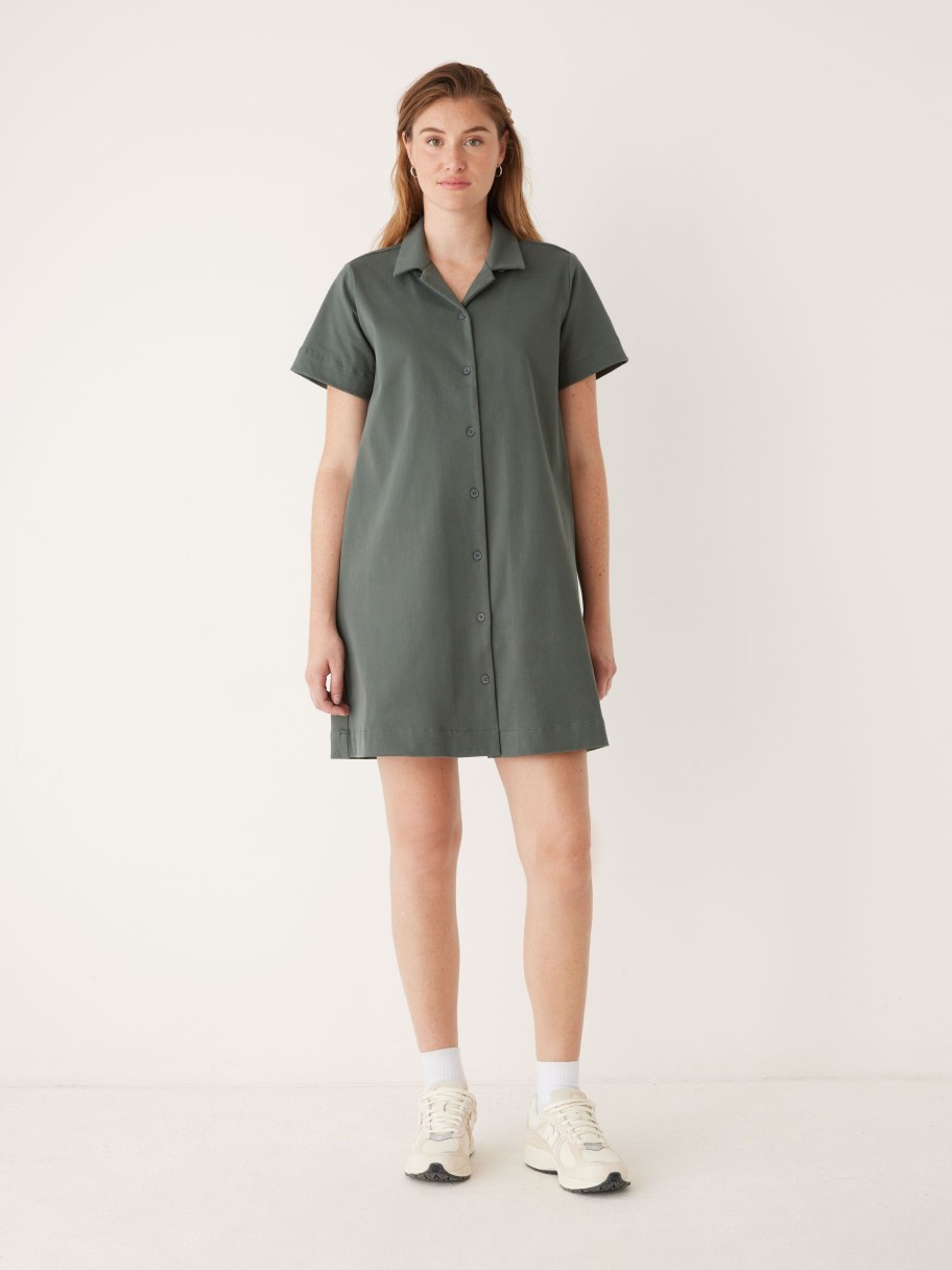 Women Frank And Oak Dresses & Jumpsuits | The Flex Camp Collar Dress In Teal Grey