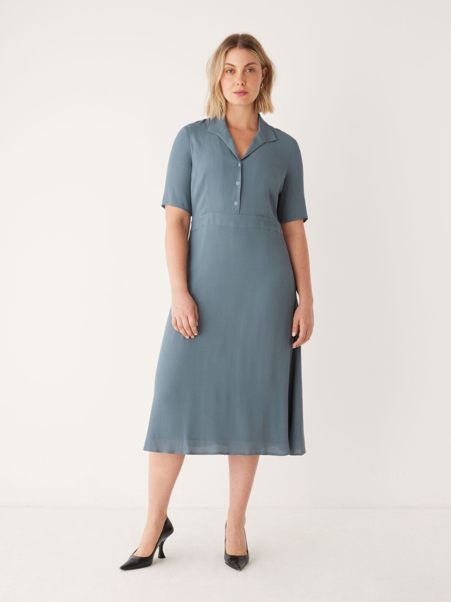 Women Frank And Oak Dresses & Jumpsuits | The Fluid Poet Collar Long Dress In Stormy Blue