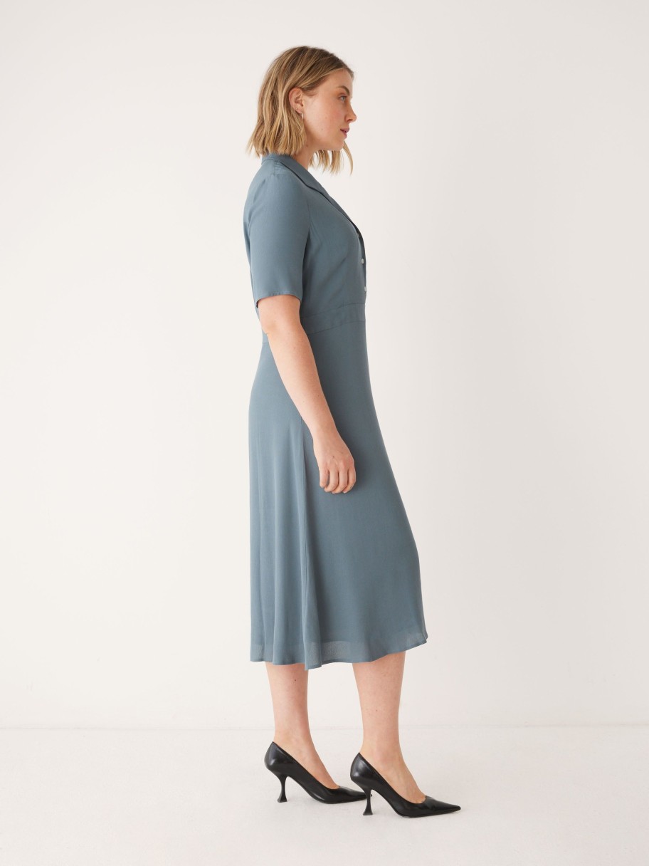 Women Frank And Oak Dresses & Jumpsuits | The Fluid Poet Collar Long Dress In Stormy Blue