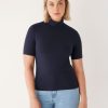 Women Frank And Oak T-Shirts & Tops | The Mid-Sleeve Mockneck In Dark Blue