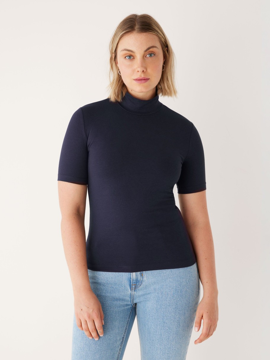 Women Frank And Oak T-Shirts & Tops | The Mid-Sleeve Mockneck In Dark Blue