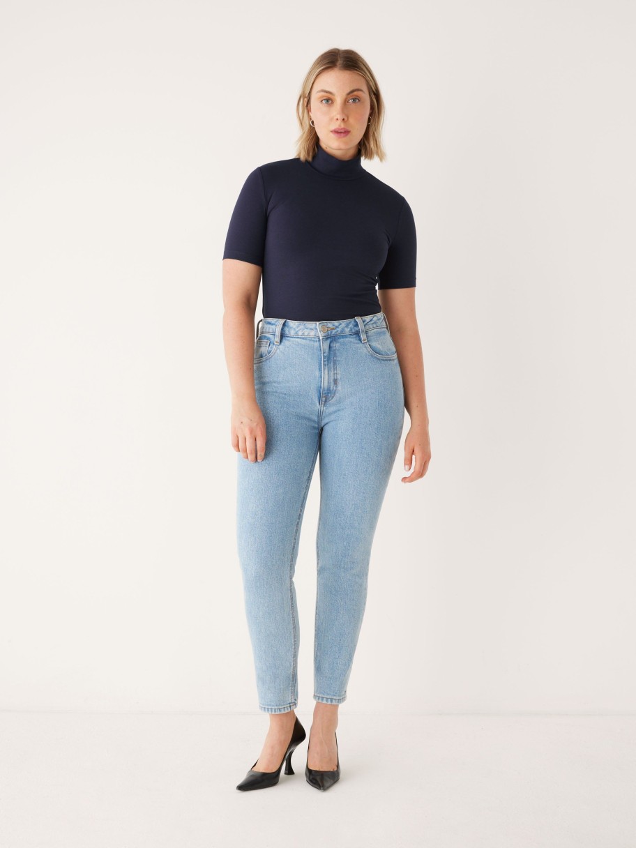 Women Frank And Oak T-Shirts & Tops | The Mid-Sleeve Mockneck In Dark Blue