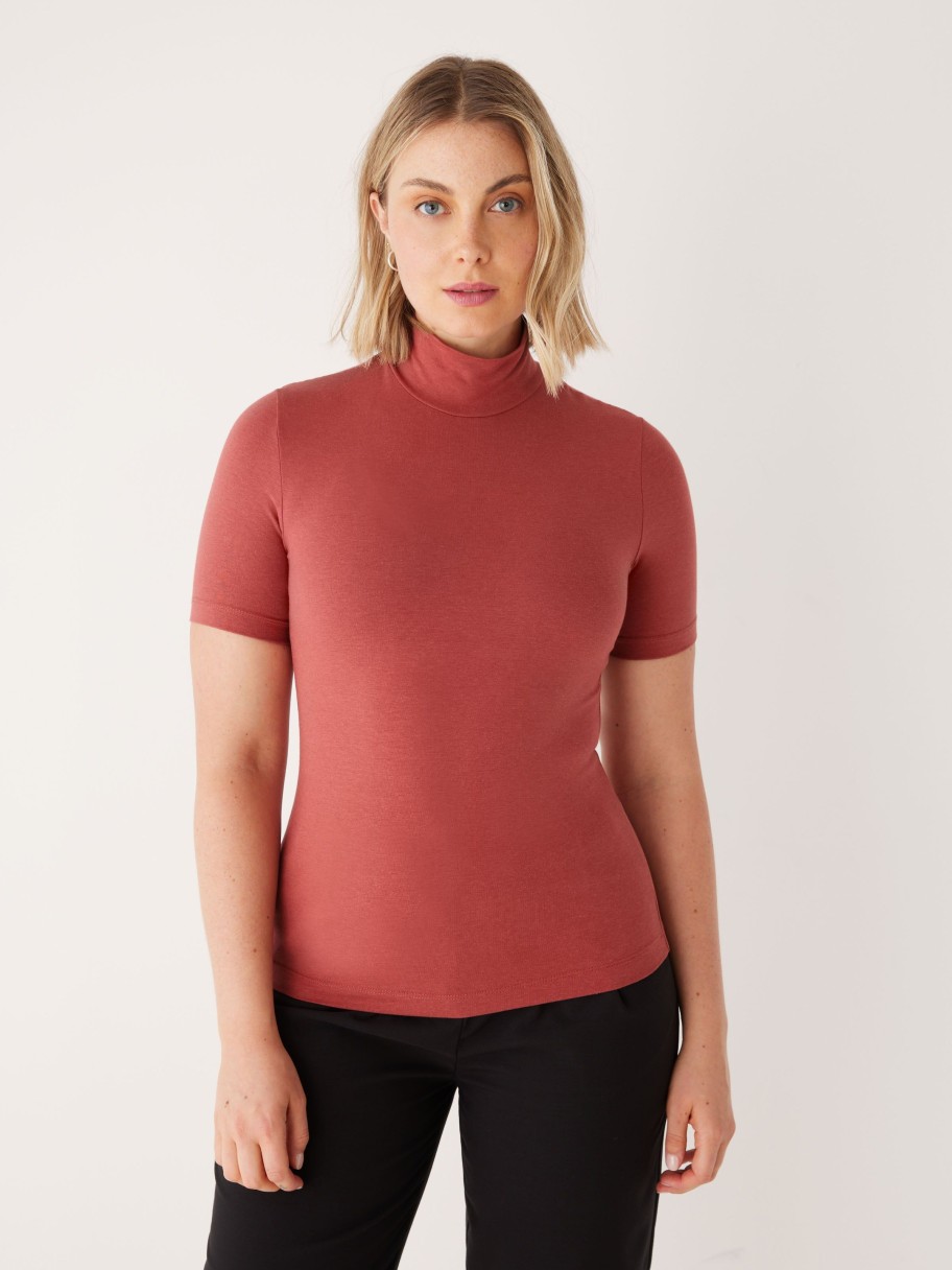 Women Frank And Oak T-Shirts & Tops | The Mid-Sleeve Mockneck In Deep Tamarin