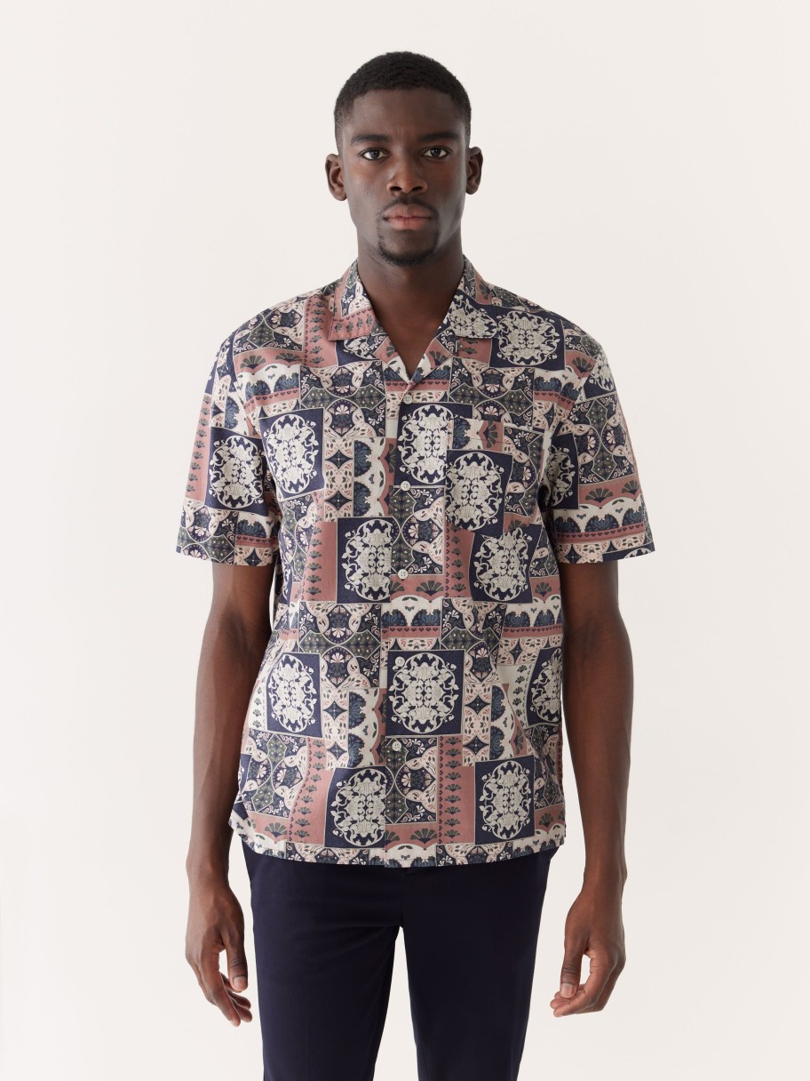 Men Frank And Oak Shirts & Polo Shirts | The Short-Sleeve Printed Camp Collar Shirt In Cognac