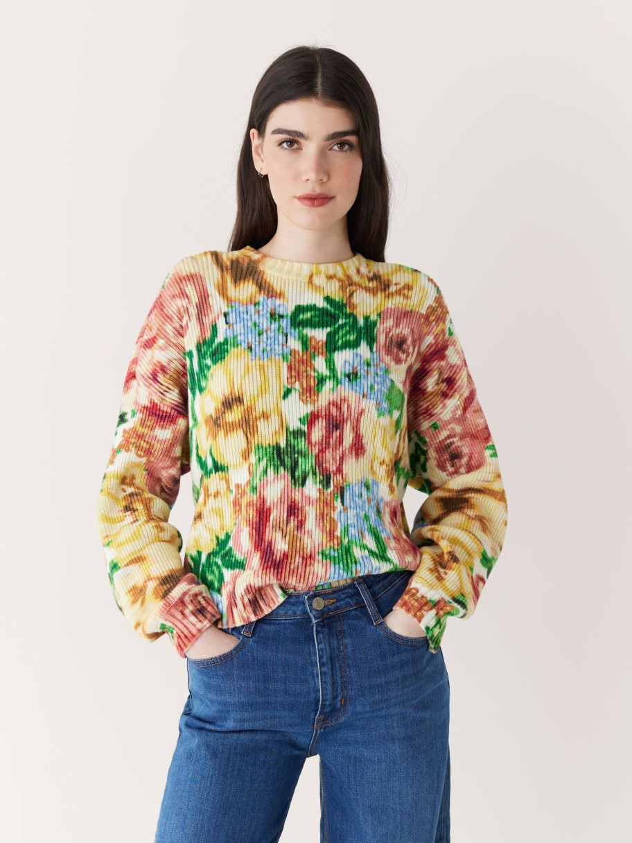 Women Frank And Oak Sweaters & Cardigans | The Floral Print Crewneck Sweater In Honey Mist