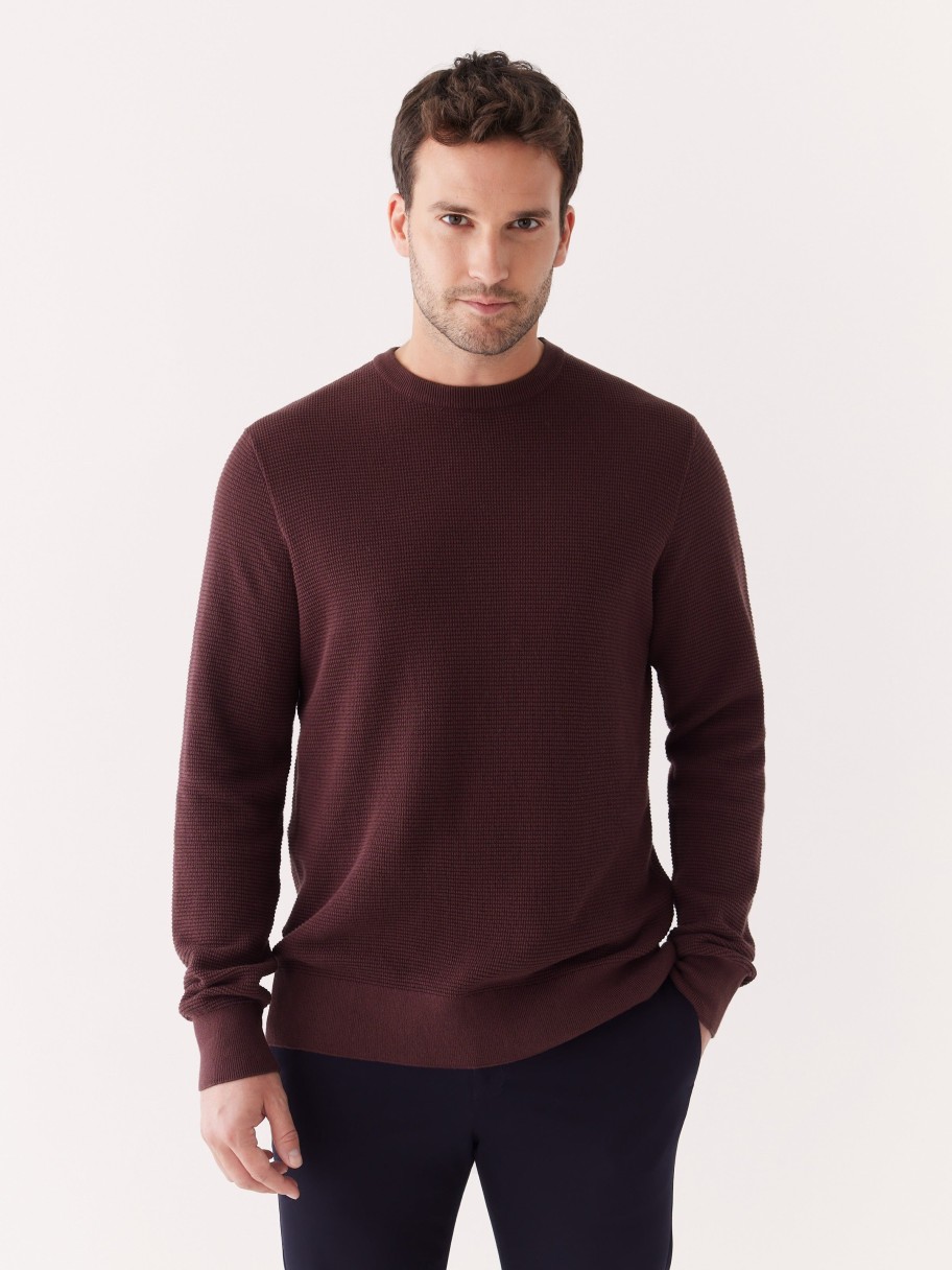 Men Frank And Oak Sweaters & Cardigans | The Waffle Crewneck Sweater In Burgundy