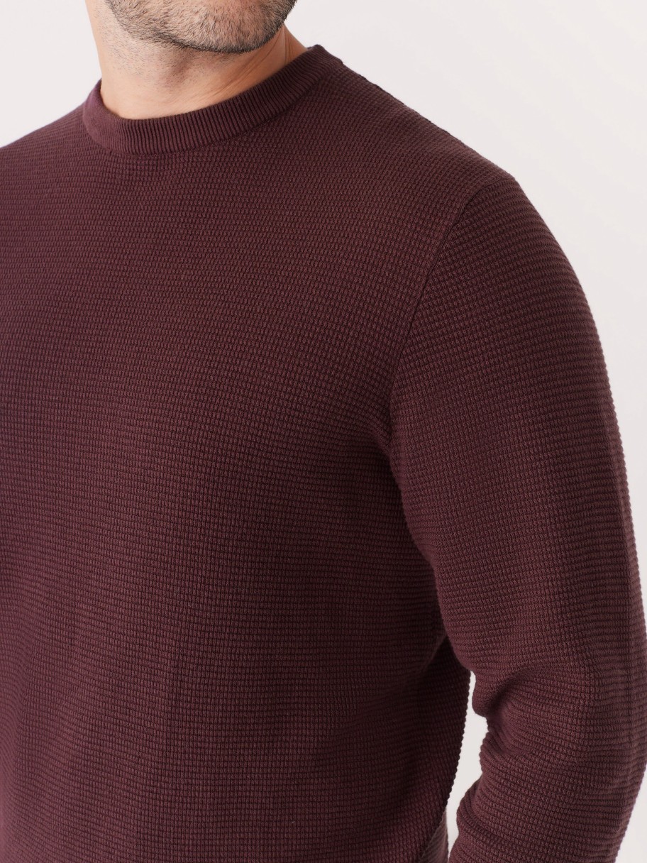 Men Frank And Oak Sweaters & Cardigans | The Waffle Crewneck Sweater In Burgundy