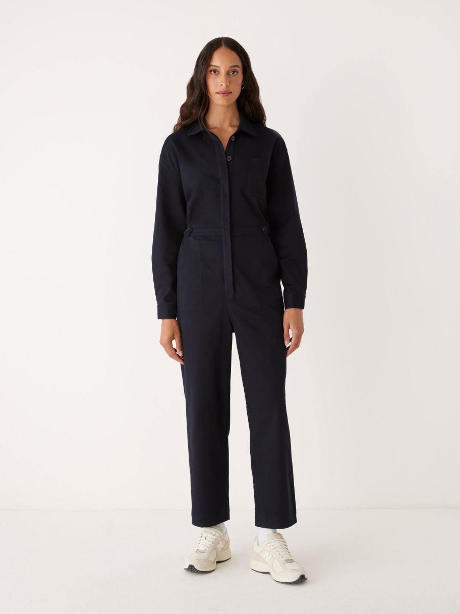 Women Frank And Oak Dresses & Jumpsuits | The Organic Cotton Twill Jumpsuit In Dark Blue