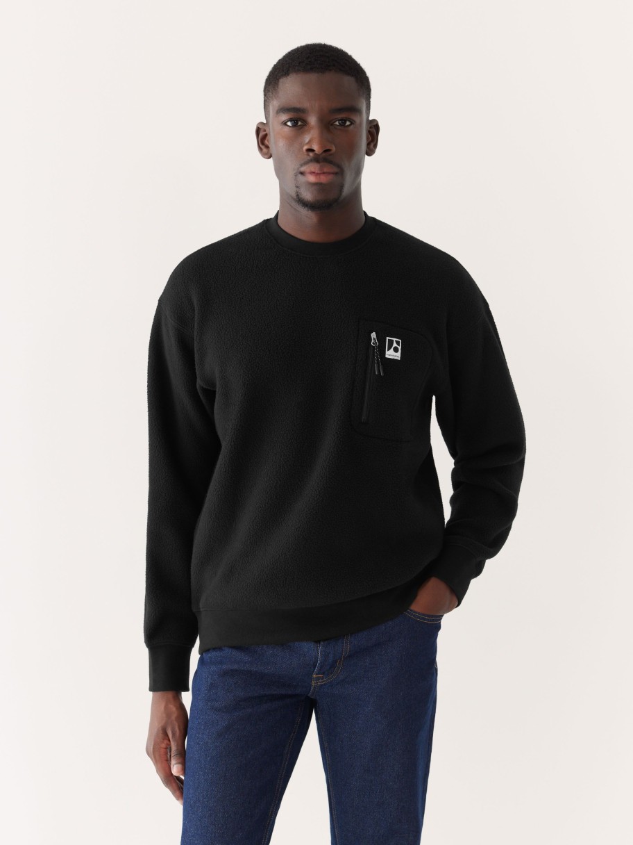 Men Frank And Oak Sweaters & Cardigans | The Explorer Polar Fleece Crewneck In Black