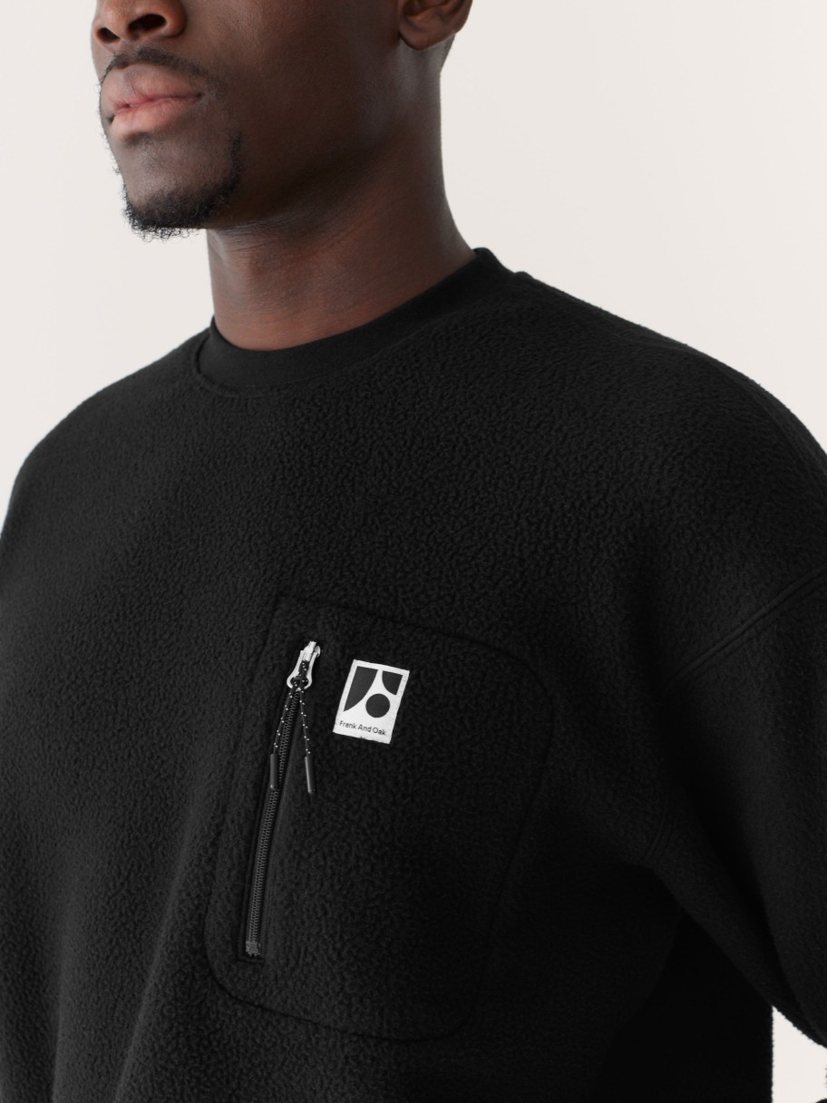 Men Frank And Oak Sweaters & Cardigans | The Explorer Polar Fleece Crewneck In Black