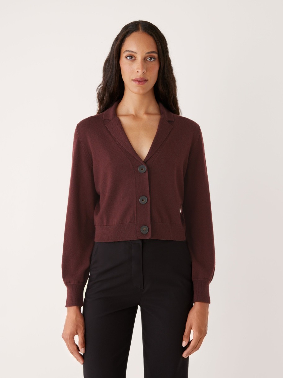 Women Frank And Oak Sweaters & Cardigans | The Merino Wool Collared Cardigan In Dark Brown