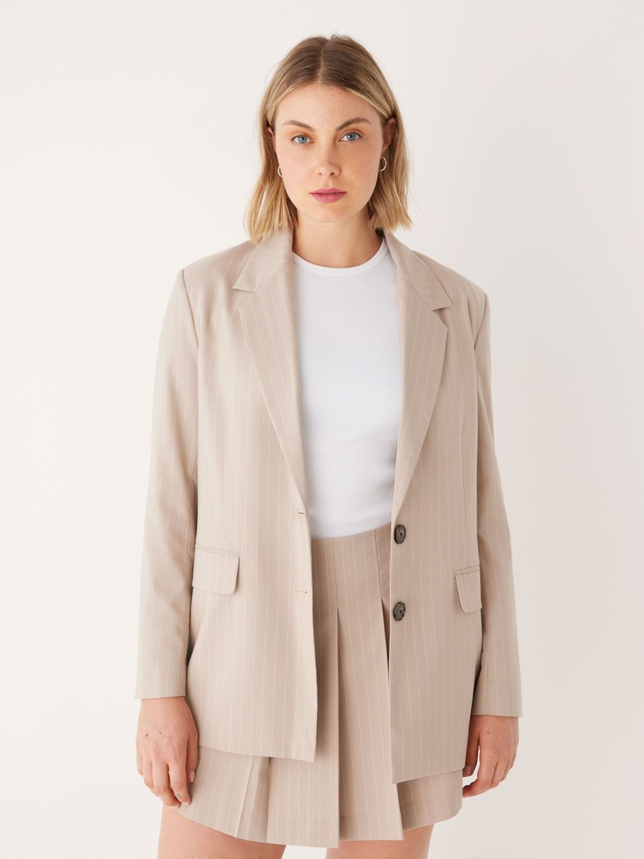 Women Frank And Oak Blazers & Overshirts | The Pinstriped Comfort Blazer In Oxford Tan