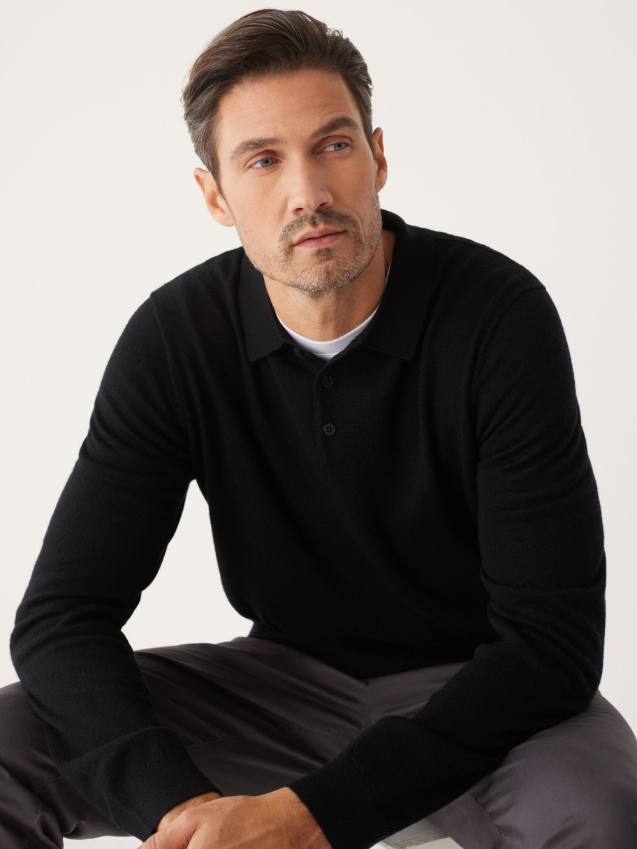 Men Frank And Oak Sweaters & Cardigans | The Merino Polo Sweater In Black