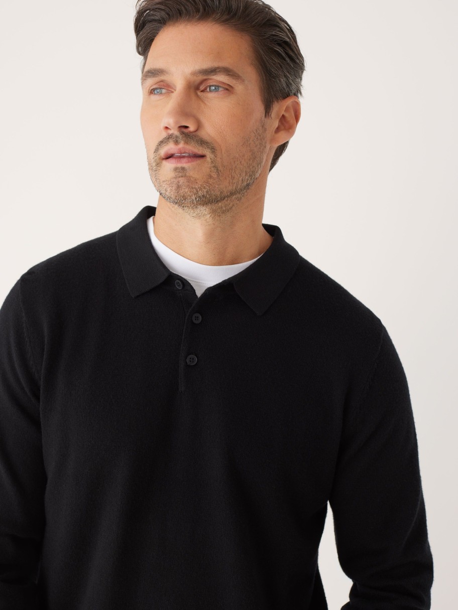 Men Frank And Oak Sweaters & Cardigans | The Merino Polo Sweater In Black