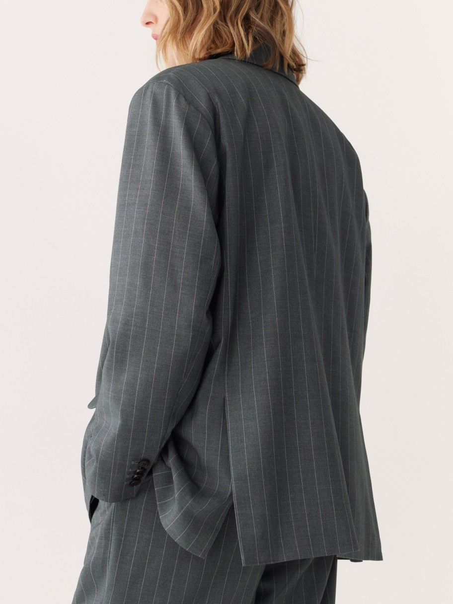 Women Frank And Oak Blazers & Overshirts | The Pinstripe Blazer In Cool Grey