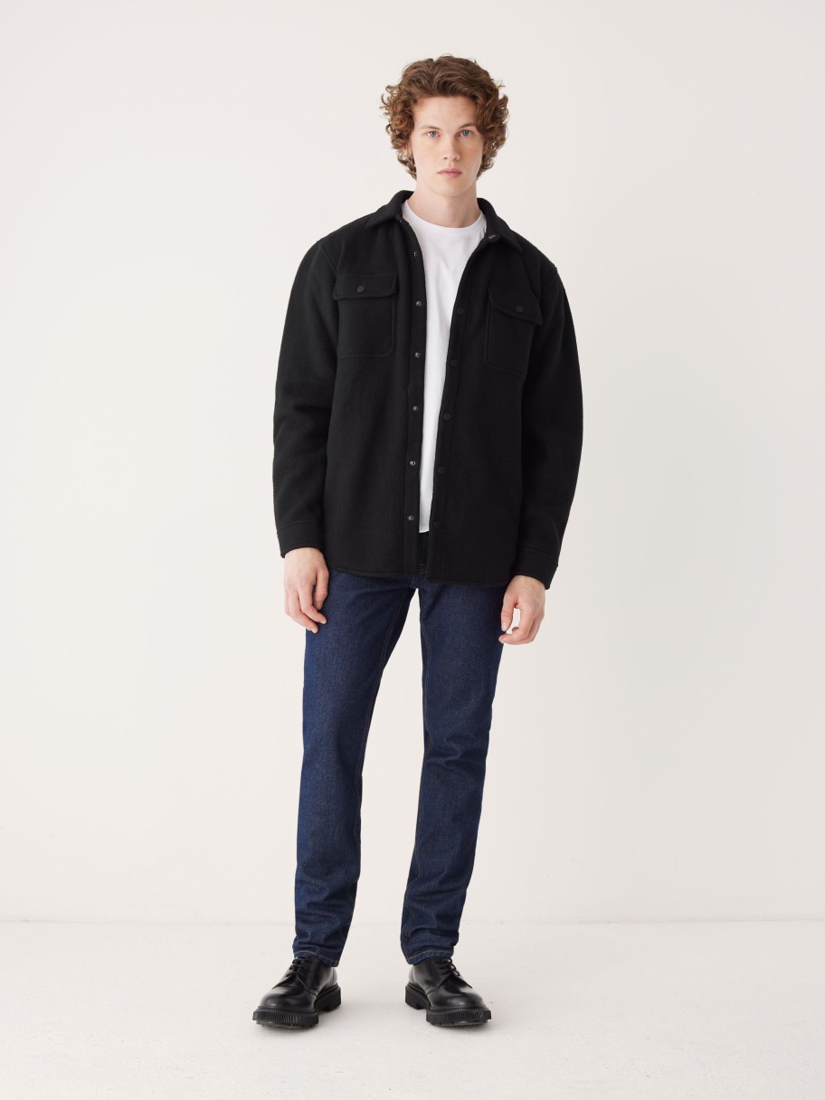 Men Frank And Oak Blazers & Overshirts | The Tundra Polar Fleece Overshirt In Black