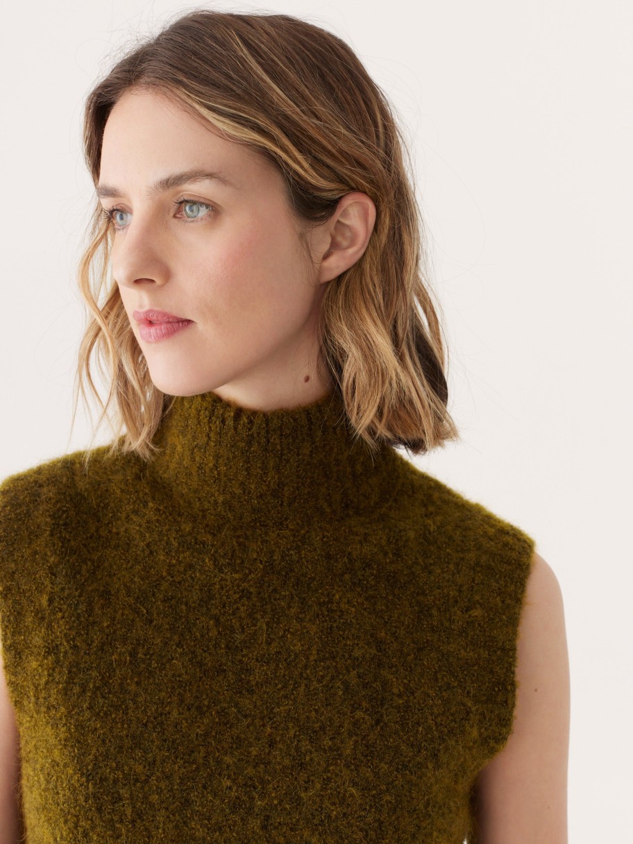 Women Frank And Oak Sweaters & Cardigans | The Boucle Knit Sweater Vest In Khaki Green