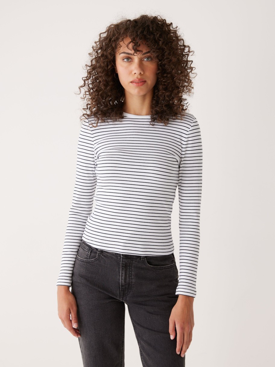 Women Frank And Oak T-Shirts & Tops | The Striped Long Sleeve Ribbed Top In Black And White