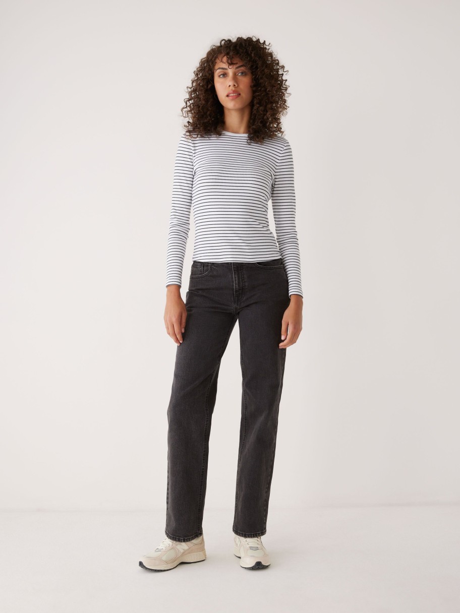 Women Frank And Oak T-Shirts & Tops | The Striped Long Sleeve Ribbed Top In Black And White