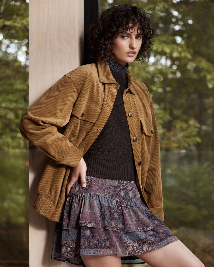 Women Frank And Oak Blazers & Overshirts | The Corduroy Bomber Jacket In Amber Brown