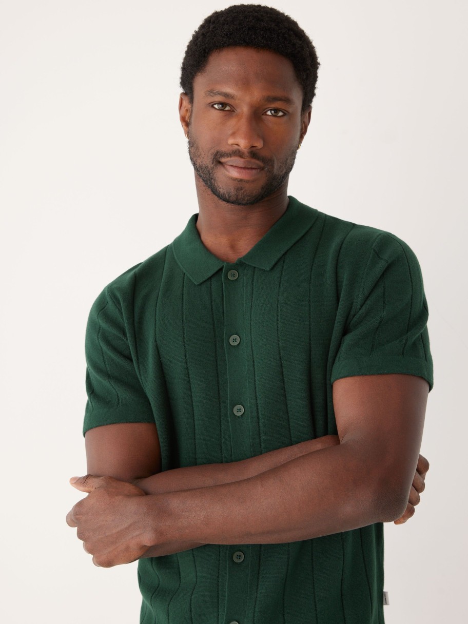 Men Frank And Oak Sweaters & Cardigans | The Short Sleeve Button Up Knit In Pine Grove