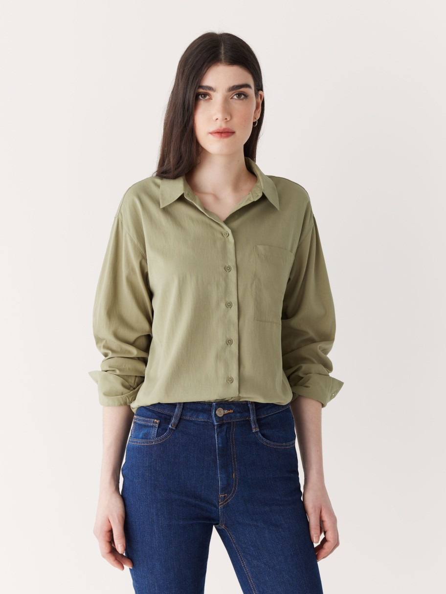 Women Frank And Oak Blouses & Shirts | The Fluid Long Sleeve Blouse In Weeping Willow